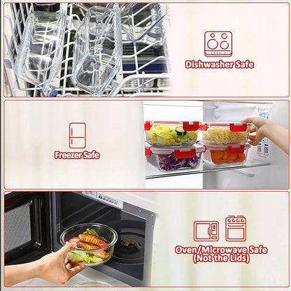 M MCIRCO 24-Piece Glass Food Storage Containers with Locking Lids,Glass Meal Prep Containers Set - Airtight Lunch Containers, Microwave, Oven, Freezer and Dishwasher, Red - Image 4