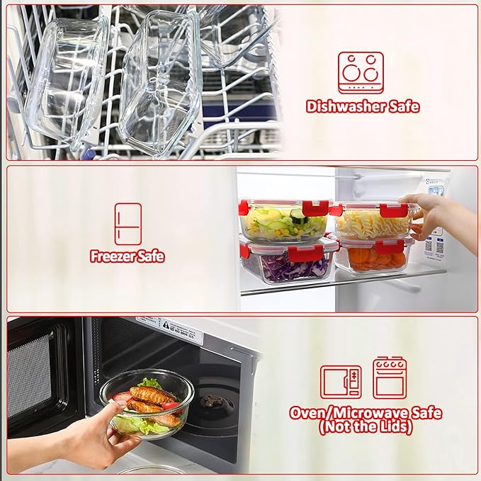 M MCIRCO 30 Pieces Glass Food Storage Containers with Upgraded Snap Locking Lids,Glass Meal Prep Containers Set - Airtight Lunch Containers, Microwave, Oven, Freezer and Dishwasher Friendly, Red - Image 4