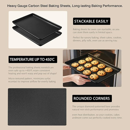 2-Pack Commercial & Home Baking Sheet Pans - Heavy Duty Nonstick Carbon Steel Cookie Trays, Warp-Resistant Oven Pans for Baking, Roasting & Sheet Pan Meals (17.5x11.8 Inch) - Image 3