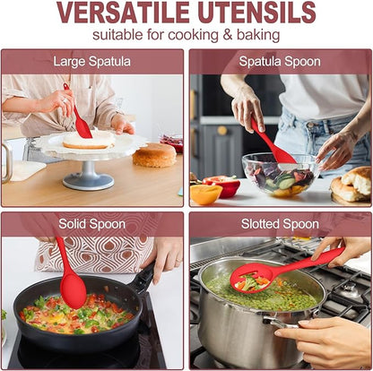 TeamFar Kitchen Utensils, 7 PCS Silicone Cooking Baking Utensil, Non-Stick Kitchen Gadgets with Ladle Spatula Spoon Turner Pasta Server, Non-Toxic & One Piece, Heat Resistant & Dishwasher Safe-Red - Image 6