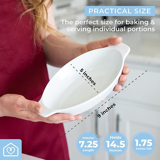 Heartland Home Porcelain Mini Casserole Dish Oval Au Gratin Dish (2pc Set). Cauliflower Au Gratin Baking Dish, Banana Split Bowls, Single Serving Casserole Dishes, Small Individual Gratin Dishes Set - Image 4