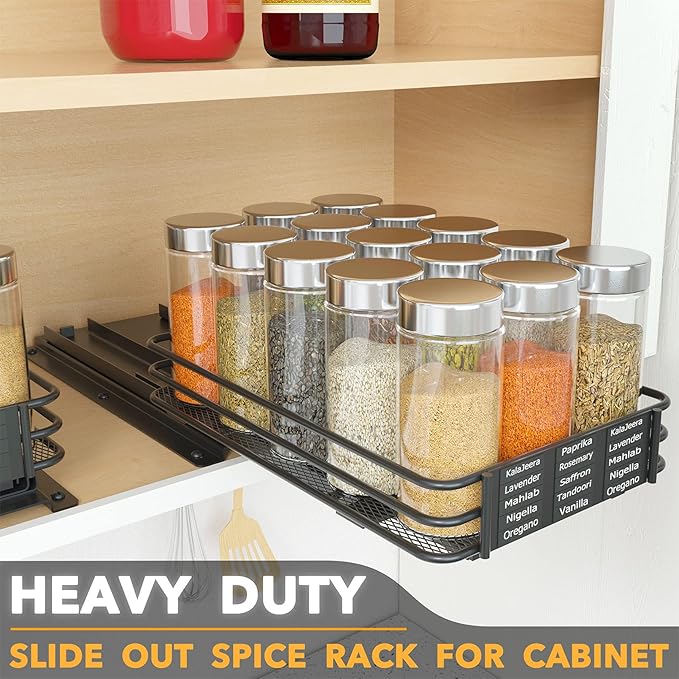 SpaceAid Pull Out Spice Rack Organizer for Cabinet, Heavy Duty Slide Out Seasoning Kitchen Organizer, Cabinet Organizer, with Labels and Chalk Marker, 6.5" W x10.75 D x2.5 H, 1 Drawer 1-Tier - Image 2