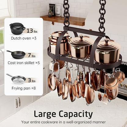 KES 34 Inch Oiled Bronze Hanging Pot Rack, Heavy Duty Oval Pot and Pan Hanging Rack Ceiling Mount, Pot Pan Hangers for Kitchen with 20 Hooks, (For 16" and 24" Joist Mount), KUR221S85-OB - Image 2