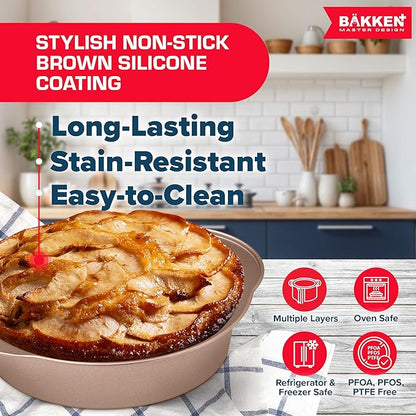 BAKKEN 6-Piece Kitchen Baking Pan Set - Commercial Grade Carbon Steel Bakeware, With Nonstick Coating, Stackable and Space-saving Design, PFOA, PFOS, PTFE Free, Oven Safe Tray (Up To 450°F), Brown - Image 4
