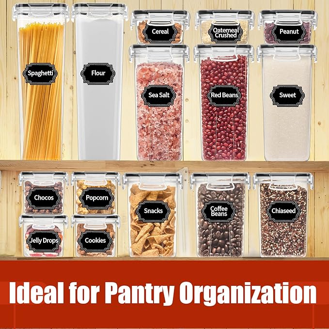 PRAKI 30 Pack Airtight Food Storage Containers for Kitchen Pantry Organizers and Storage, Plastic Kitchen Storage Canisters with Lids,Cereal, Flour & Sugar Containers - Labels, 6 Spoon & Marker - Image 6