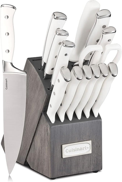 Cuisinart 15-Piece Knife Set with Block, High Carbon Stainless Steel, Forged Triple Rivet, White/Charcoal Gray C77WTR-15PCG by Cuisinart