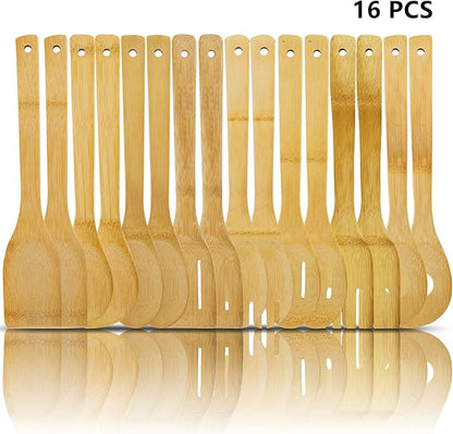 DEAYOU 16 PCS Bamboo Kitchen Utensils, Wood Spoons Spatula Set for Cooking, Nonstick Natural Cooking Utensils for Cookware, Wok, Everyday Use, Mothers Day Gifts, Housewarming Gifts - Image 3