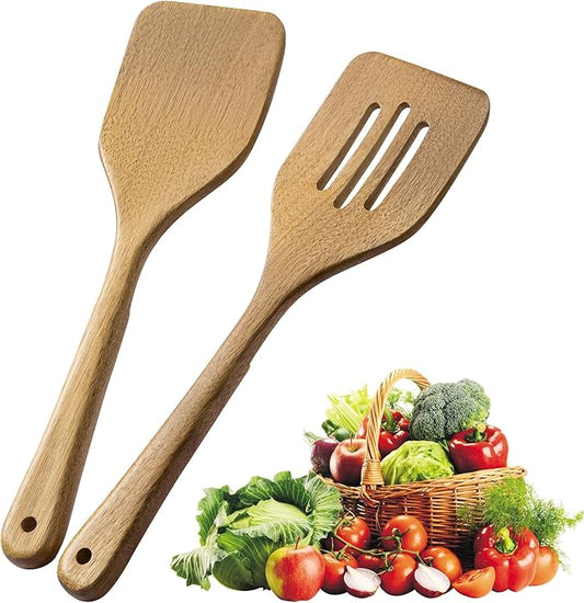 2 Pcs Wooden Cooking Utensils Set ，Wooden Spoons for Cooking, by FyctioHome