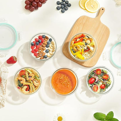 Vtopmart 5Pack 22oz Glass Storage Containers with Lids, Glass Meal Prep Food Container Sets with Snap Airtight Lids for Microwave, Oven, Freezer and Dishwasher, Green, Round - Image 5