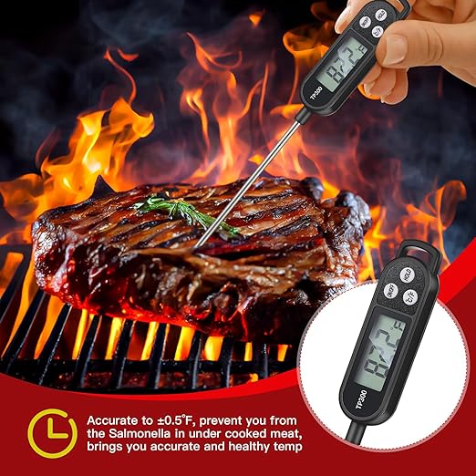 Copkim 6 Pcs Meat Food Thermometer Food with Probe Water Liquid Instant Read Digital Thermometer Kitchen Cooking Supplies for Cooking BBQ Milk Yogurt (Red,Black) - Image 6