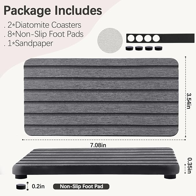 NiuYichee 2 PCS Water Absorbent diatomite Coasters, 7.1" x 3.5" Water Absorbing Stone Tray for Sink, Stone Drying mat for Kitchen Counter, Stone soap Tray Used for Hand Soaps & toiletries & Plants - Image 5