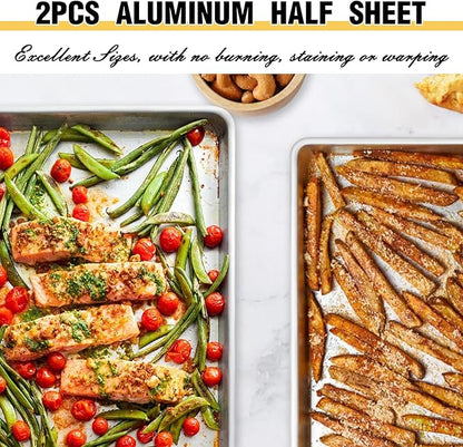 Commercial Quality Baking Sheet Pan Set, Natural Aluminum Cookie Sheet, Umite Chef Warp Resistant Baker's Half Sheet Pan, Large Thick Cookie Tray Pans for Baking, Roasting(2 Pack, 18X13In) - Image 5