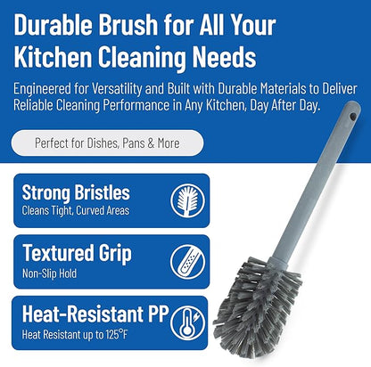 SPARTA 12 Inch Bottle Brush with Polyester Bristles and Plastic Handle, Color Coded, Large Round Head Cleaner for Bottles Jars and Food Service Equipment, Gray