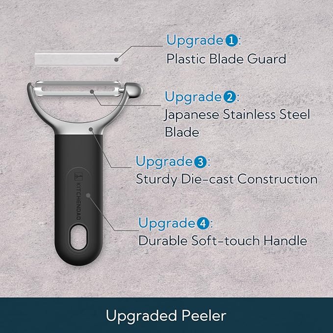 KITCHENDAO Swivel Vegetable Potato Peeler for Kitchen, Japanese Stainless Steel Sharp Blade, Heavy Duty Die-cast Construction Y Peeler, Built-in Eye Remover, Soft-touch Handle, Dishwasher Safe, Black - Image 2
