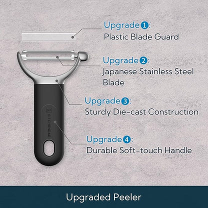 KITCHENDAO Swivel Vegetable Potato Peeler for Kitchen, Japanese Stainless Steel Sharp Blade, Heavy Duty Die-cast Construction Y Peeler, Built-in Eye Remover, Soft-touch Handle, Dishwasher Safe, Black - Image 2