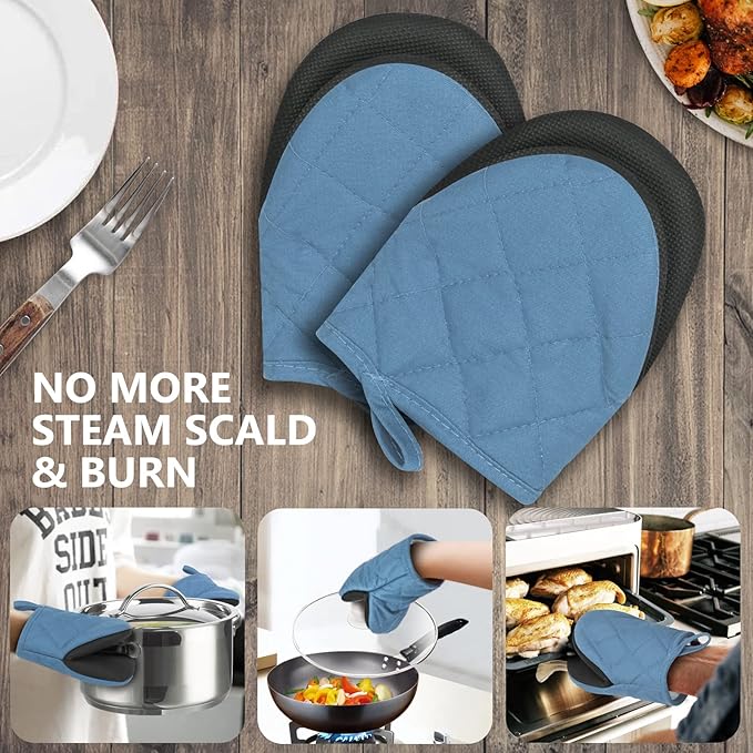 1 Pair Short Oven Mitts - Silicone Kitchen Oven Gloves High Heat Resistant 500℉, Mini Oven Mits with Non-Slip Grip Surfaces and Hanging Loop for BBQ, Baking, Cooking and Grilling (Bule) - Image 7