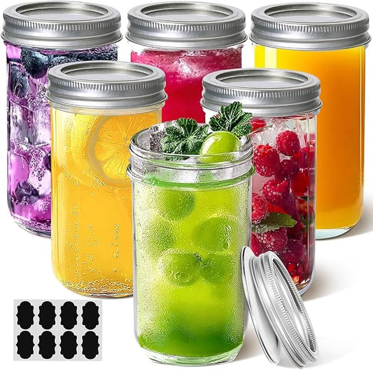 ComSaf 12 oz Mason Jars with Lids 6 Pcs, Regular Mouth Canning Jars with Seal Bands, 12 oz Glass Jar with lid for Soft Drinks, Juice, Jam, Jelly, Sauce, Dessert, Overnight Oats, Pickles by ComSaf