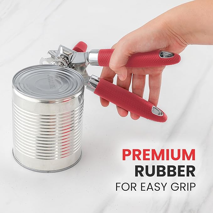 Zulay Kitchen Heavy Duty Stainless Steel Can Opener Manual with Large Bottle Opener - Manual Can Opener with Turn Knob with Soft Grip Handles - Red - Image 8