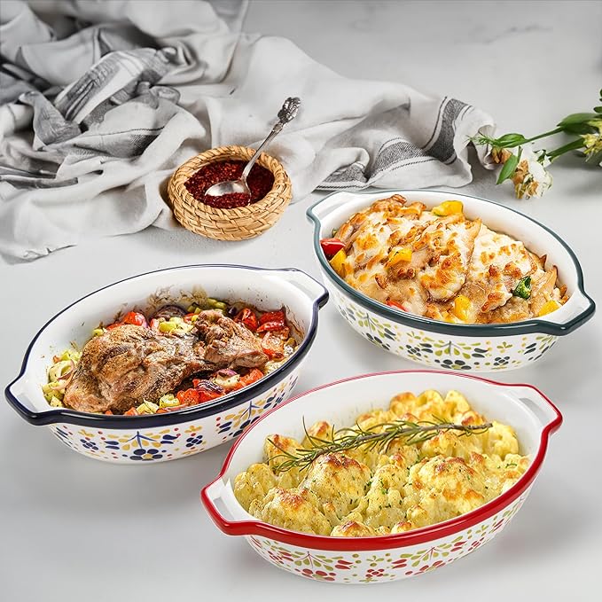 Peohud 3 Pack Ceramic Baking Dishes, 50 Oz Large Casserole Dish for Oven, Oval Au Gratin Pans, Porcelain Bakeware Set Lasagna Pans for Cooking, Cake Dinner, Kitchen, 10 x 7.9 x 2.6 Inches - Image 7