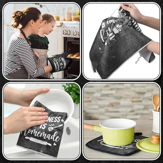 Leinuosen 8 Pcs Kitchen Towels and Oven Mitts Sets Pot Holders Dishcloths Set Kitchen Decorative Accessories Absorbent Potholders Heat Resistant for Chef Baking Cooking - Image 4