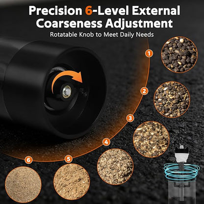 Rechargeable Electric Salt and Pepper Grinder Set, Automatic Pepper Mill with Adjustable Coarseness & One-Hand Operation, Large Capacity Battery-Powered Shakers for Cooking, Kitchen, Gifts (1, Black)