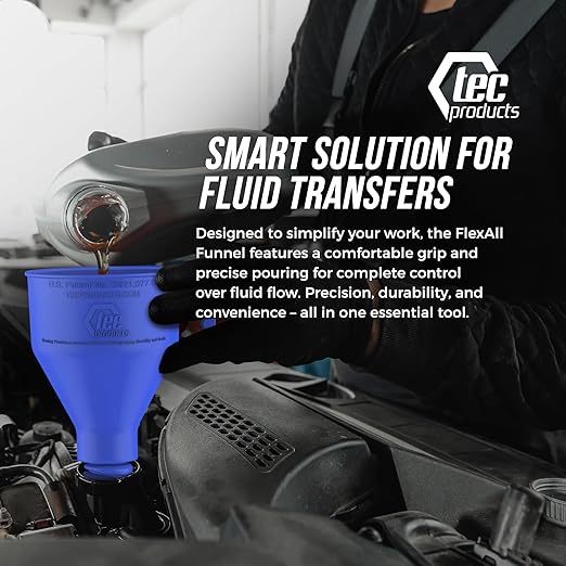 TEC Products FlexAll Long Flexible Funnels - Automotive Oil Funnel with Hose, Durable Nitrile Rubber for Oil Change, Transmission Funnel Fluid, Diesel, Fuel, Gas - Made in USA - Blue (16 x 5 Inches) - Image 8