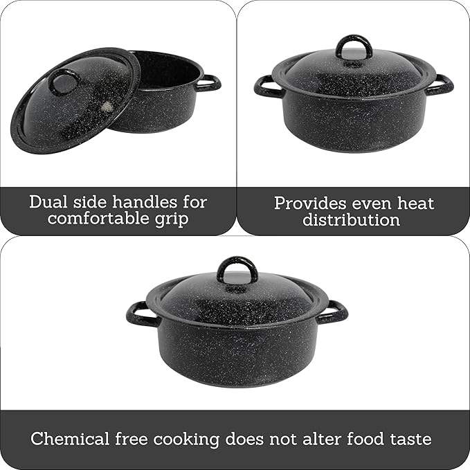 Mirro 4.5 Quart Traditional Vintage Style Black Speckled Enamel on Steel Dutch Oven with Lid, (MIR-10701) - Image 3