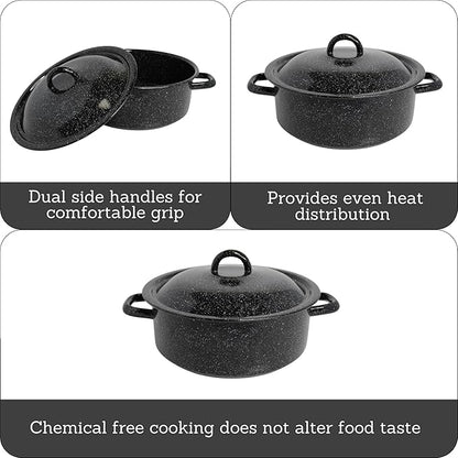 Mirro 4.5 Quart Traditional Vintage Style Black Speckled Enamel on Steel Dutch Oven with Lid, (MIR-10701) - Image 3