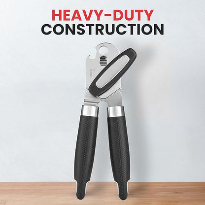 Zulay Kitchen Can Opener with Large Bottle Opener - Heavy Duty Stainless Steel Manual Can Opener with Turn Knob and Soft Grip Handles - Black - Image 2