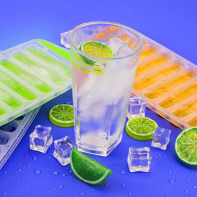 Ice Cube Trays, 2 Pcs Ice Cube Moulds with No-Spill Removable Lid, Easy-Release Silicone and Flexible 28 Ice Trays for Freezer, Whiskey, Cocktail and Drink
