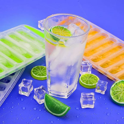 Ice Cube Trays, 2 Pcs Ice Cube Moulds with No-Spill Removable Lid, Easy-Release Silicone and Flexible 28 Ice Trays for Freezer, Whiskey, Cocktail and Drink