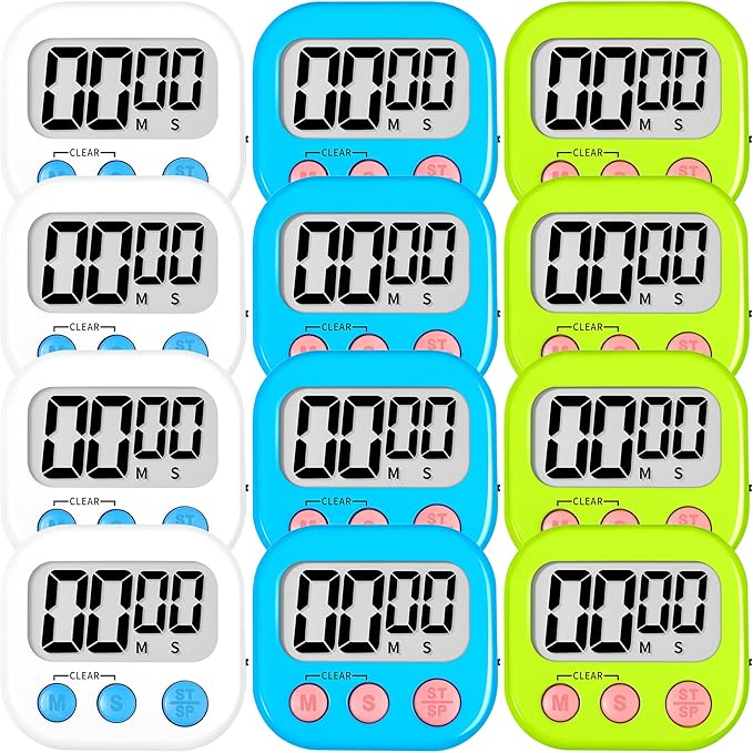 ZILLEEN 12 Pack Kitchen Timers for Cooking Digital Classroom Timers for Teachers Kids White Blue Green by ZILLEEN