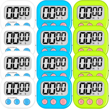 ZILLEEN 12 Pack Kitchen Timers for Cooking Digital Classroom Timers for Teachers Kids White Blue Green by ZILLEEN