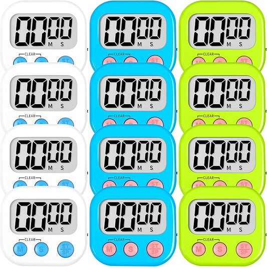 ZILLEEN 12 Pack Kitchen Timers for Cooking Digital Classroom Timers for Teachers Kids White Blue Green by ZILLEEN