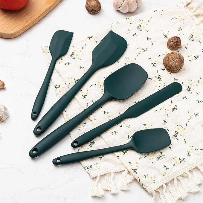 Silicone Spatula Set, 5 Piece Food Grade Rubber Spatulas for Baking, Cooking, and Mixing High Heat Resistant Non Stick Dishwasher Safe BPA-Free (Dark Green) - Image 7