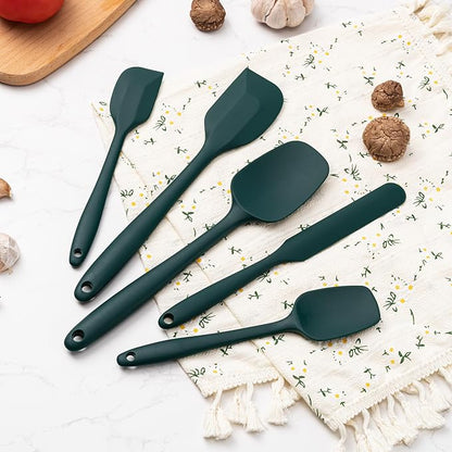 Silicone Spatula Set, 5 Piece Food Grade Rubber Spatulas for Baking, Cooking, and Mixing High Heat Resistant Non Stick Dishwasher Safe BPA-Free (Dark Green) - Image 7