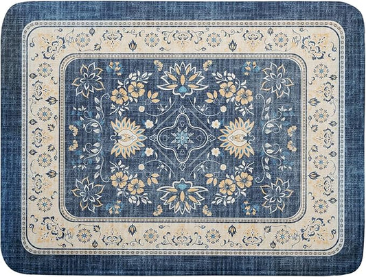 Blue Boho Dish Drying Mat for Kitchen Counter 18x24 Inch Fast Dry Drying Pad Vintage Floral Dish Drainer Rack Mats Coffee Bar Accessories