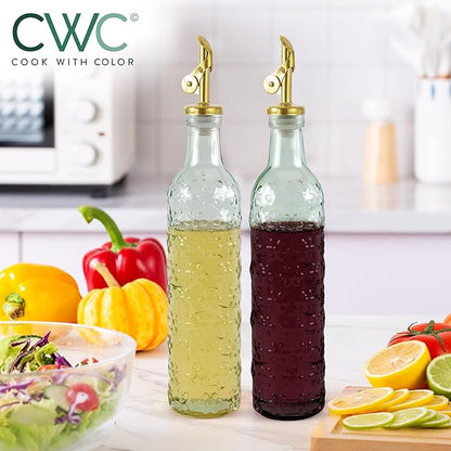 COOK WITH COLOR Glass Olive Oil Bottle Dispenser - 2 Pack- 17oz Oil and Vinegar Cruet - Olive Oil Carafe Decanter for Kitchen, Floral, Green - Image 4