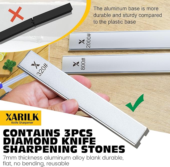 Foldable Portable Knife Sharpening System, Adjustable Knife Sharpener Kit with 3 PCS Aluminum Plates Diamonds (320#, 800#, 2000#), Blade Flips Without Removal, for Hunting, Kitchen Knives - Image 4
