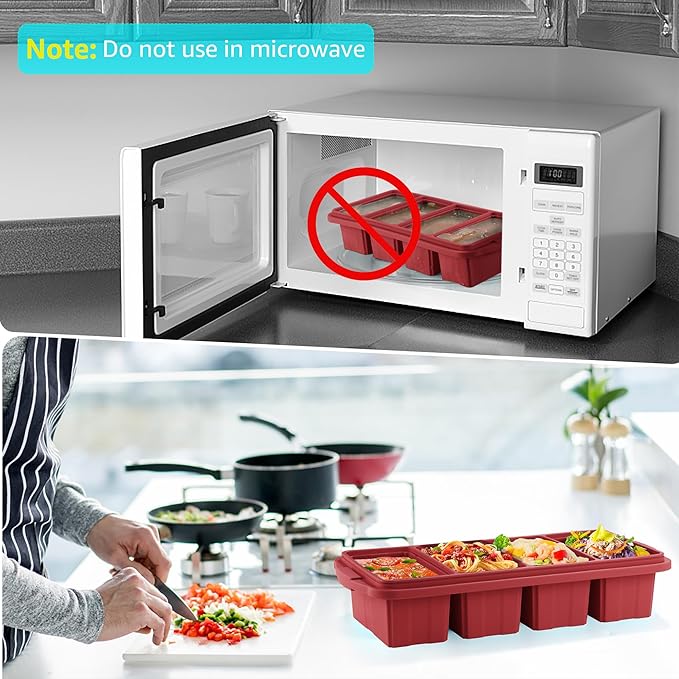 Ztomine Silicone Freezer Tray With Lid - Silicone Freezer Food Molds- Large Ice Cube Tray,Silicone Freezer Container,Freeze & Store Soup, Sauce, Broth,Leftovers - Makes 4 Perfect 1 Cup - Image 6