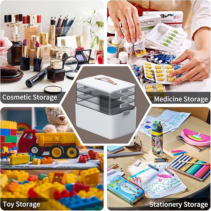 CTIME 4-Tier XL Medicine Organizer - Portable Medicine Cabinet with Leather Handle, Empty First Aid Kit for Home Organization Must, School, Dormitory, Travel, RV, Dorm, Ideal Elderly Gift - Image 8