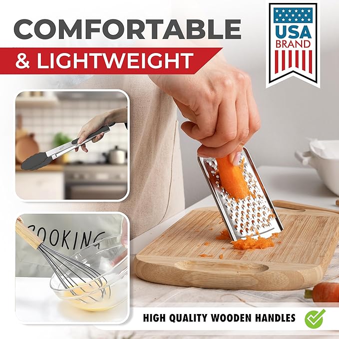 Kaluns 50 PCS Silicone Kitchen Utensils Set Complete Kitchen Set - 800°F Heat Resistant Non-Stick Premium Cooking Utensils W Wooden Handles - Can Opener, Masher, Turner, Silicone Spatula Set - Image 6