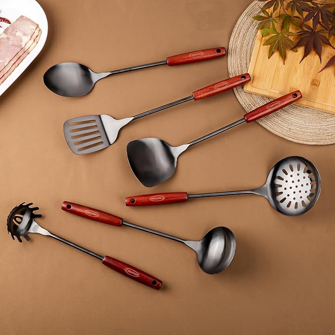 FJNATINH 17inch Wok Spatula and Ladle, Skimmer Spoon, Slotted Turner Spatula Set 304 Stainless Steel Kitchen Utensils Sets, 4-Pieces Cooking Utensils Tools Wok Accessories - Image 6