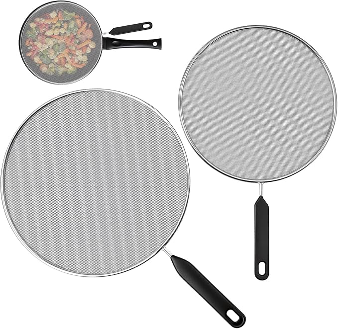 2-Pack Splatter Screen for Frying Pan - 8'' 10'' Stainless Steel Grease Splatter Guard - Cover Oil Splash when Sizzling Bacon - Fine Mesh Cover, Splatter Screen for Frying Pan, Cooking Pots by Unknown