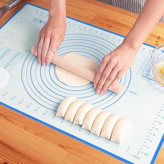 Silicone Baking Mat，Non Stick Rolling Dough with Measurements for Pie Pizza Cookies Fondant Making，Extra Thick Non Slip Silicone Pastry Mat (Blue, L-16"×24")