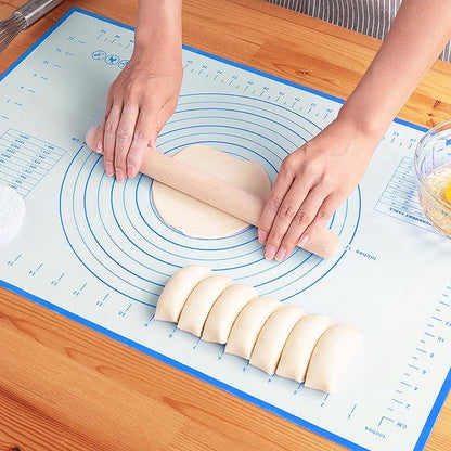 Silicone Baking Mat，Non Stick Rolling Dough with Measurements for Pie Pizza Cookies Fondant Making，Extra Thick Non Slip Silicone Pastry Mat (Blue, M-16"×20")