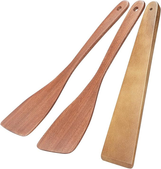 3Pcs Wooden Spatulas, 12inch Long Handle Flat Spatula Set for Nonstick Pans, Multipurpose Wooden Spoons for Cooking, Wood Cooking Utensil for Frying, Flipping, Scraping, and Turning by Morgles
