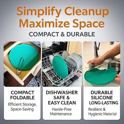Silicone Splatter Screen for Frying Pan, 13” Green – Grease & Oil Splatter Guard, Heat Resistant, Dishwasher Safe, Foldable Handle with Sleeves – Splash Guard Fits 10–12” Pans, Most 13” Skillets - Image 6