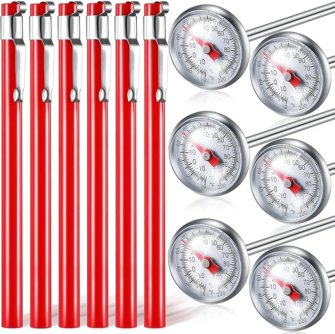 Xuhal 6 Pcs Stainless Steel Kitchen Thermometer with 5 Inch Long Stem 1 Inch Dial Thermometer Milk Frothing Food for Oven Probe Meat Grill BBQ Cooking Chocolate Water(Red) by Xuhal