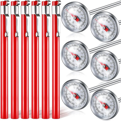 Xuhal 6 Pcs Stainless Steel Kitchen Thermometer with 5 Inch Long Stem 1 Inch Dial Thermometer Milk Frothing Food for Oven Probe Meat Grill BBQ Cooking Chocolate Water(Red) by Xuhal